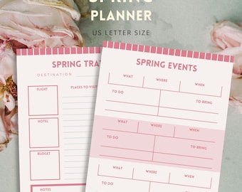 Spring Planner Printable, Pink Rose Printable, Spring Travel Planner, Instant Download!