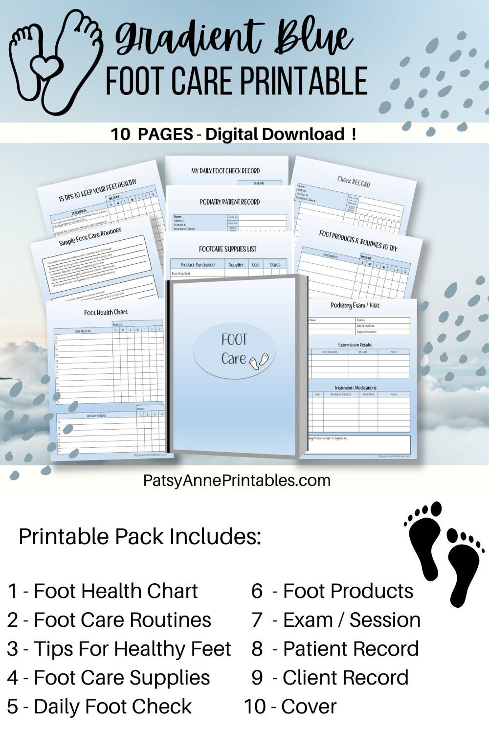Blue Foot Printable Blue Gradient Foot Care Printable | Foot Care Printable | Instant ...