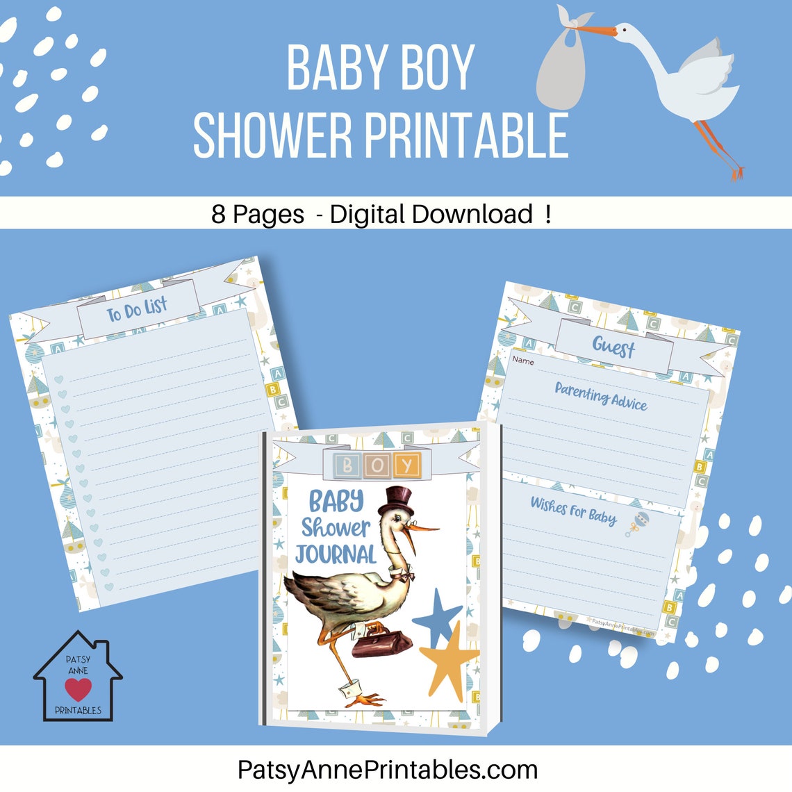 Baby Boy Shower Journal Printable | Baby Boy Shower Planner - Etsy