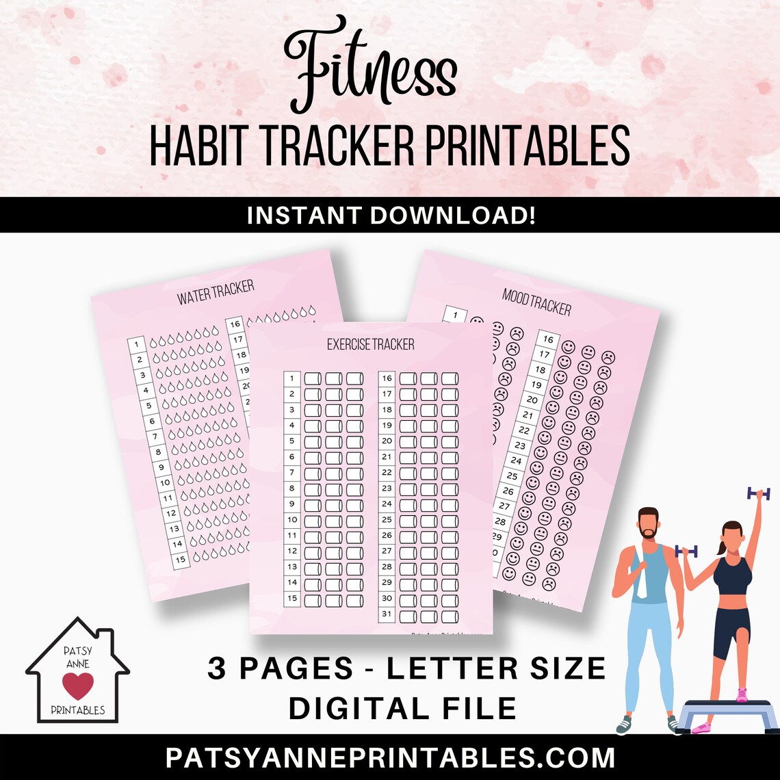 Pretty Pink Fitness Habit Trackers Water Tracker Printable Etsy