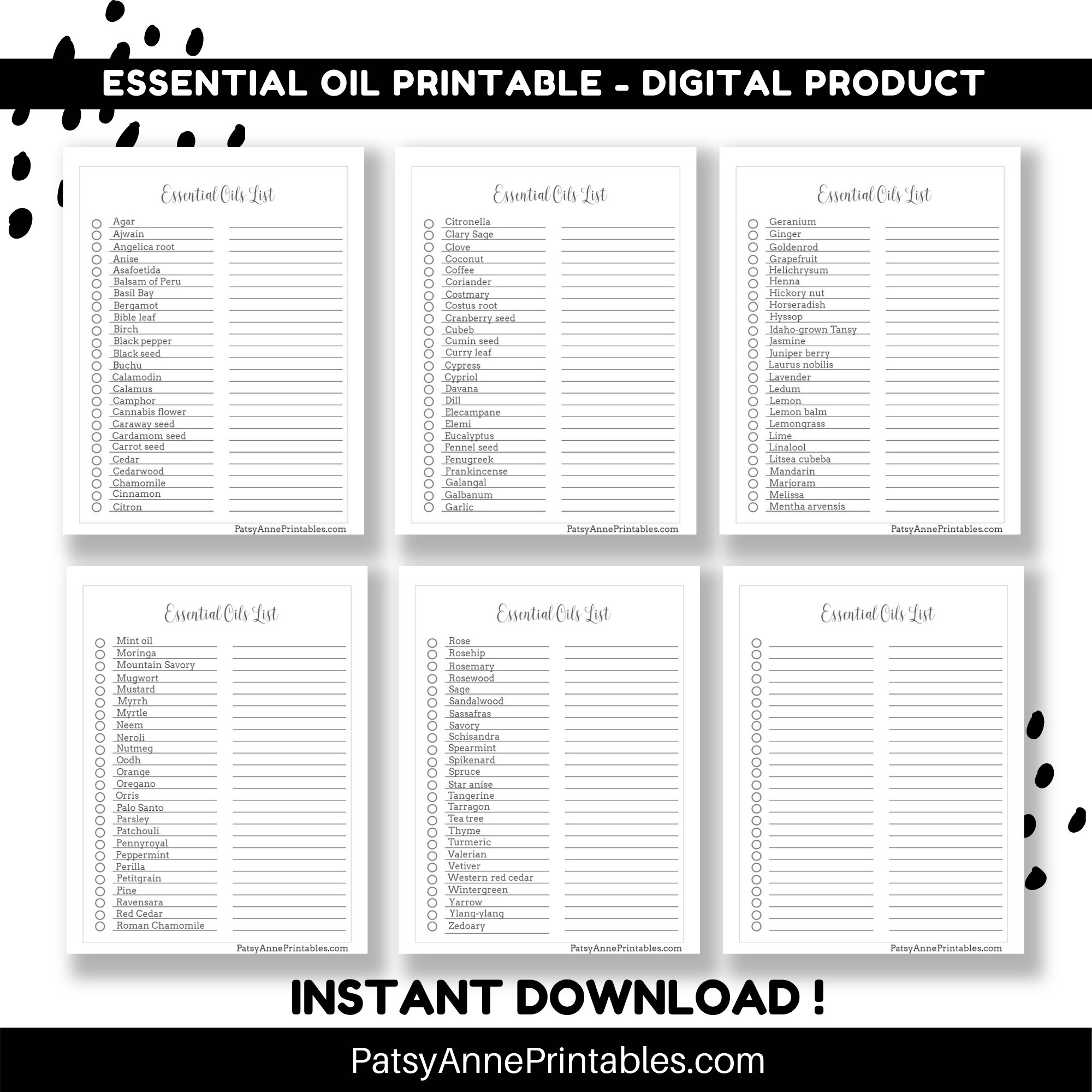 Printable Essential Oils List, Aromatherapy, Spa, Healing Etsy