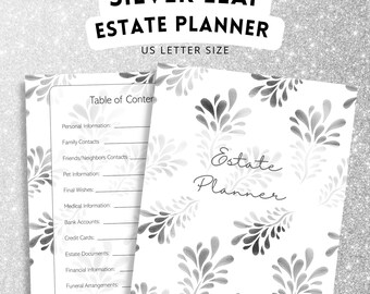 Silver Leaf Printable Estate Planner, Final Wishes, Last Will, Funeral Arrangements, Family, Trust