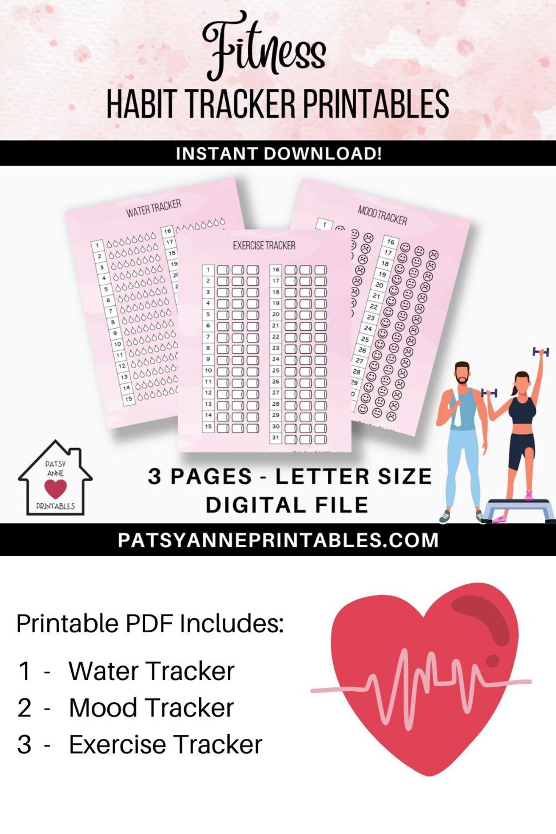 Pretty Pink Fitness Habit Trackers Water Tracker Printable Etsy
