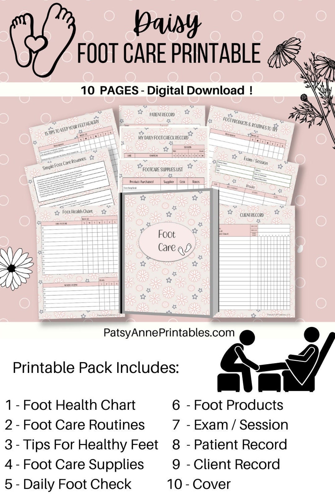 Daisy Foot Care Printable Foot Care Printable Instant Download Etsy