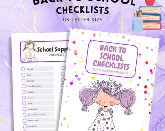 Little Girl Back to School Checklists, Elementary School Lavender theme Printable Checklists, Instant Download!
