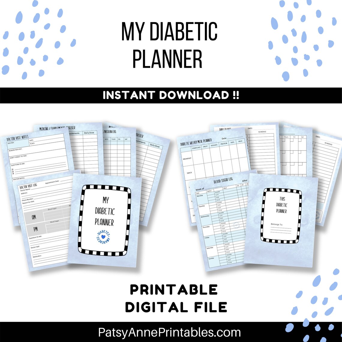 My Diabetic Planner Diabetic Planner Printable Diabetes Log Book Etsy