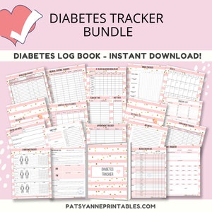 Pink Stripe Diabetes Tracker Bundle | Diabetic Planner Printable | Diabetes Log Book
