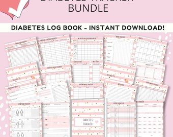 Pink Stripe Diabetes Tracker Bundle | Diabetic Planner Printable | Diabetes Log Book