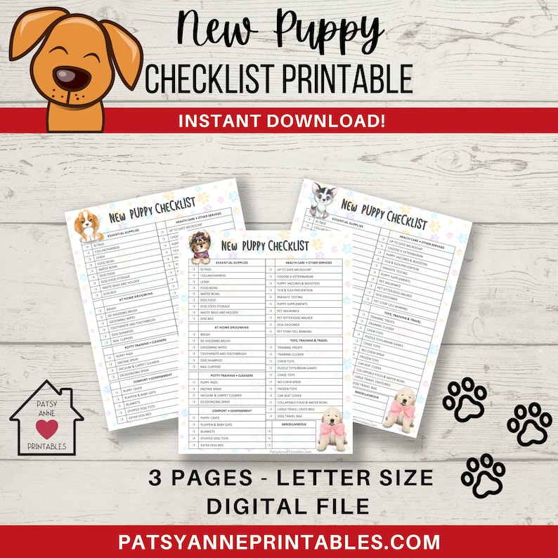 New Puppy Checklist Printable New Puppy Printable Instant Download - Etsy Hong Kong