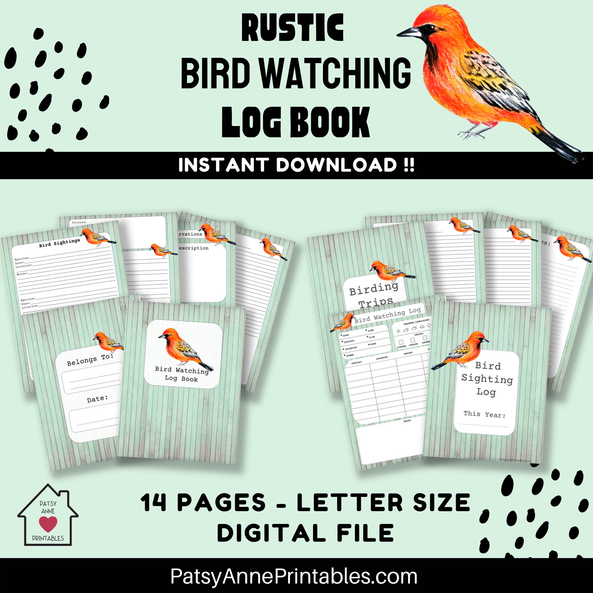 Rustic Bird Watching Log Book Bird Watching Printable Journal Instant ...