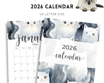 2026 Calendar Whimsy Cat, Cat Theme Printable, Instant Download!