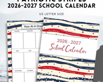 Patriotic Stripes 2026 - 2027 School Calendar, American Calendar Printable, Instant Download!