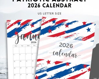 Patriotic Abstract 2026 Calendar, America Calendar Printable, Instant Download!