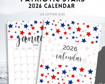 Patriotic Stars 2026 Calendar, American Calendar Printable, Instant Download!