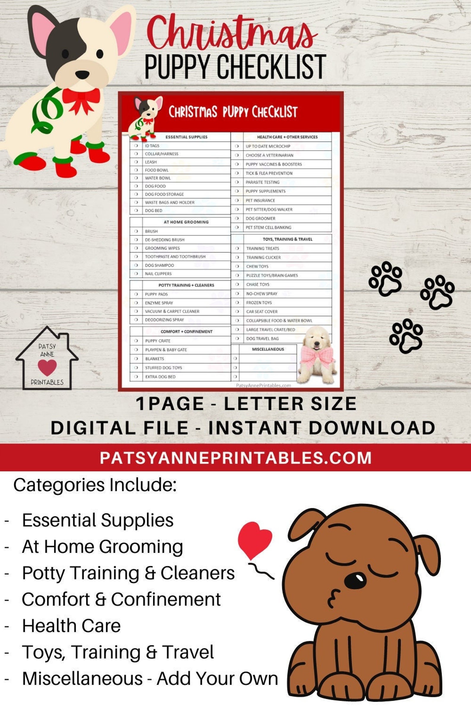 Christmas Puppy Checklist Printable Christmas Puppy Printable Instant