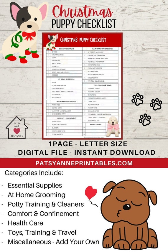 Christmas Puppy Checklist Printable Christmas Puppy Etsy