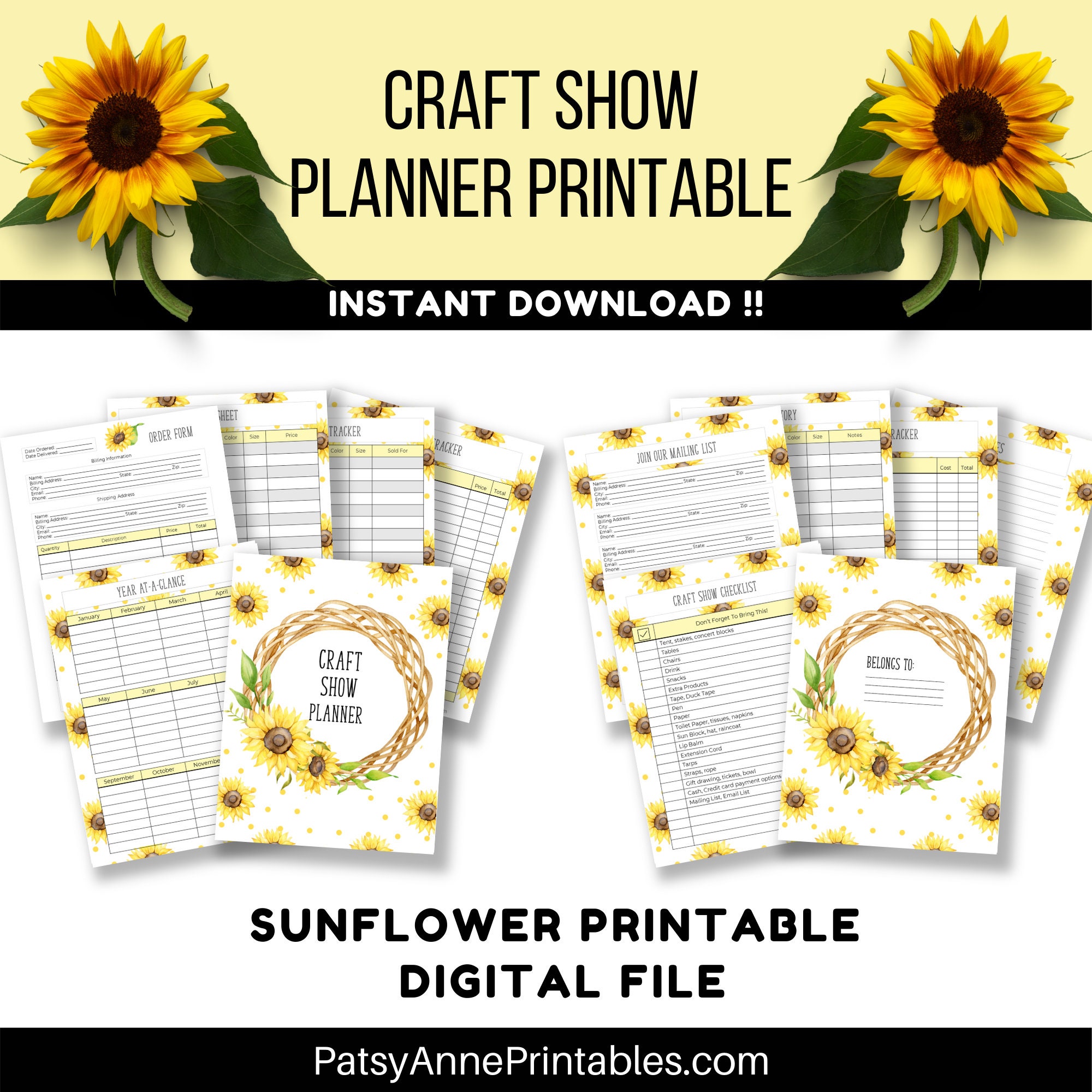 Craft Show Sunflower Planner Printable, Craft Fair Planner, Handmade ...