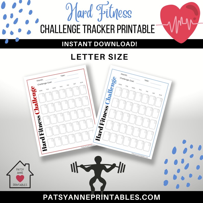 Hard Fitness Challenge Tracker Printable Fitness Challenge Printable