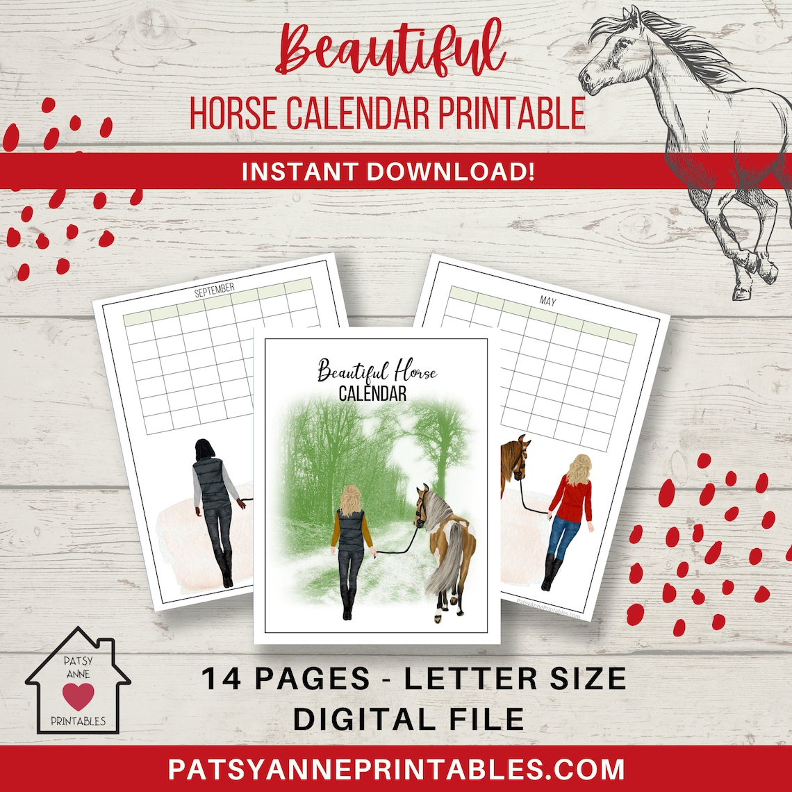 Beautiful Horse Undated Calendar Horse Calendar Printable | Etsy