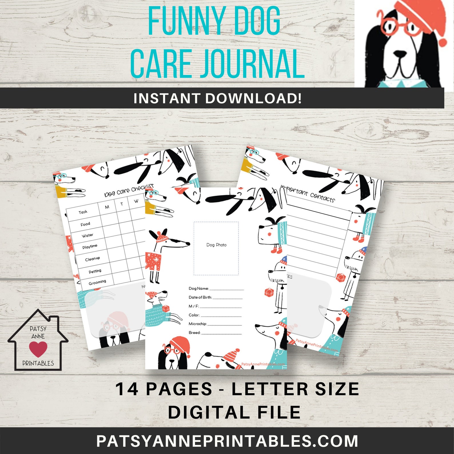 Funny Dog Care Journal Printable | Dog Care Notebook | Instant Download ...