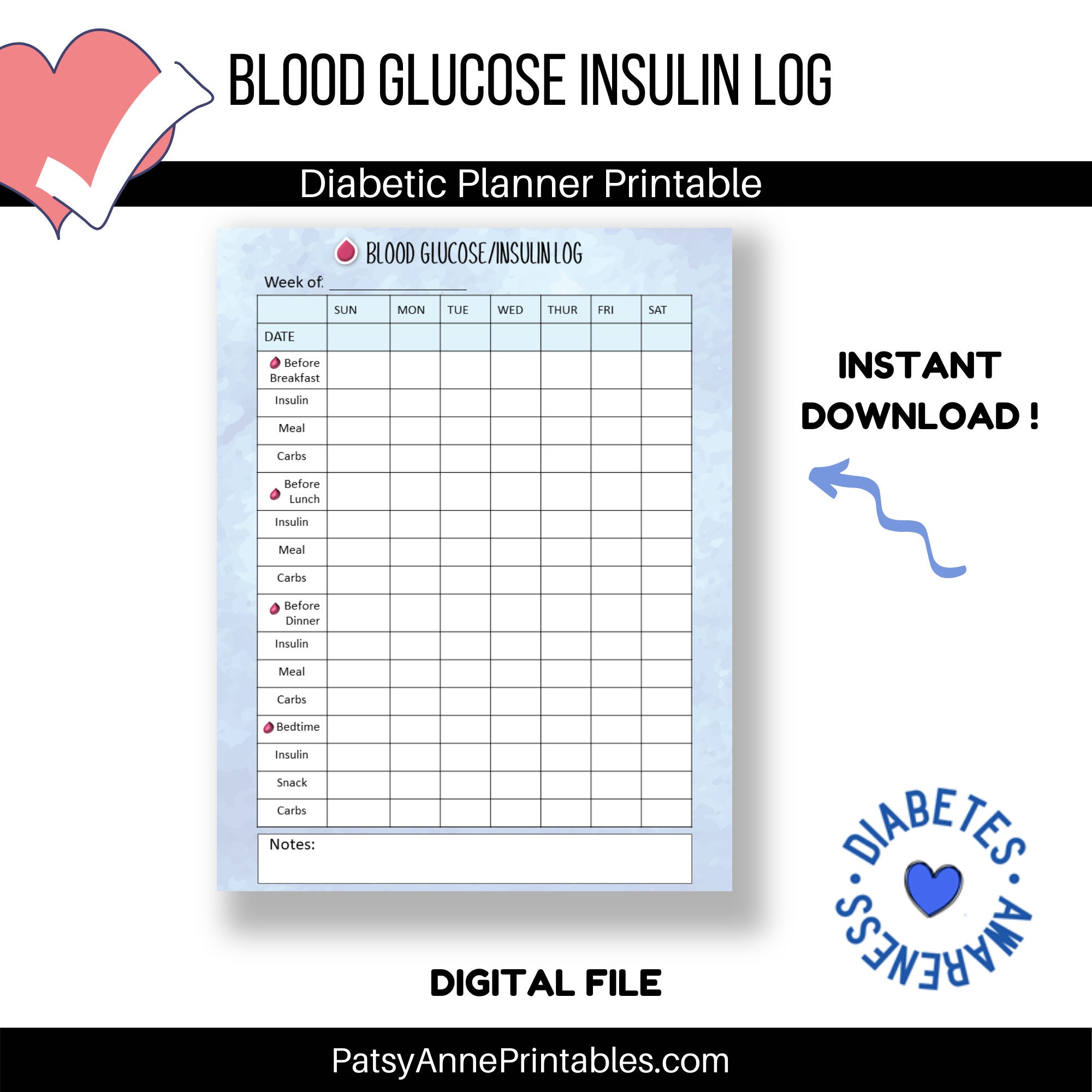 My Diabetic Planner Diabetic Planner Printable Diabetes Etsy UK