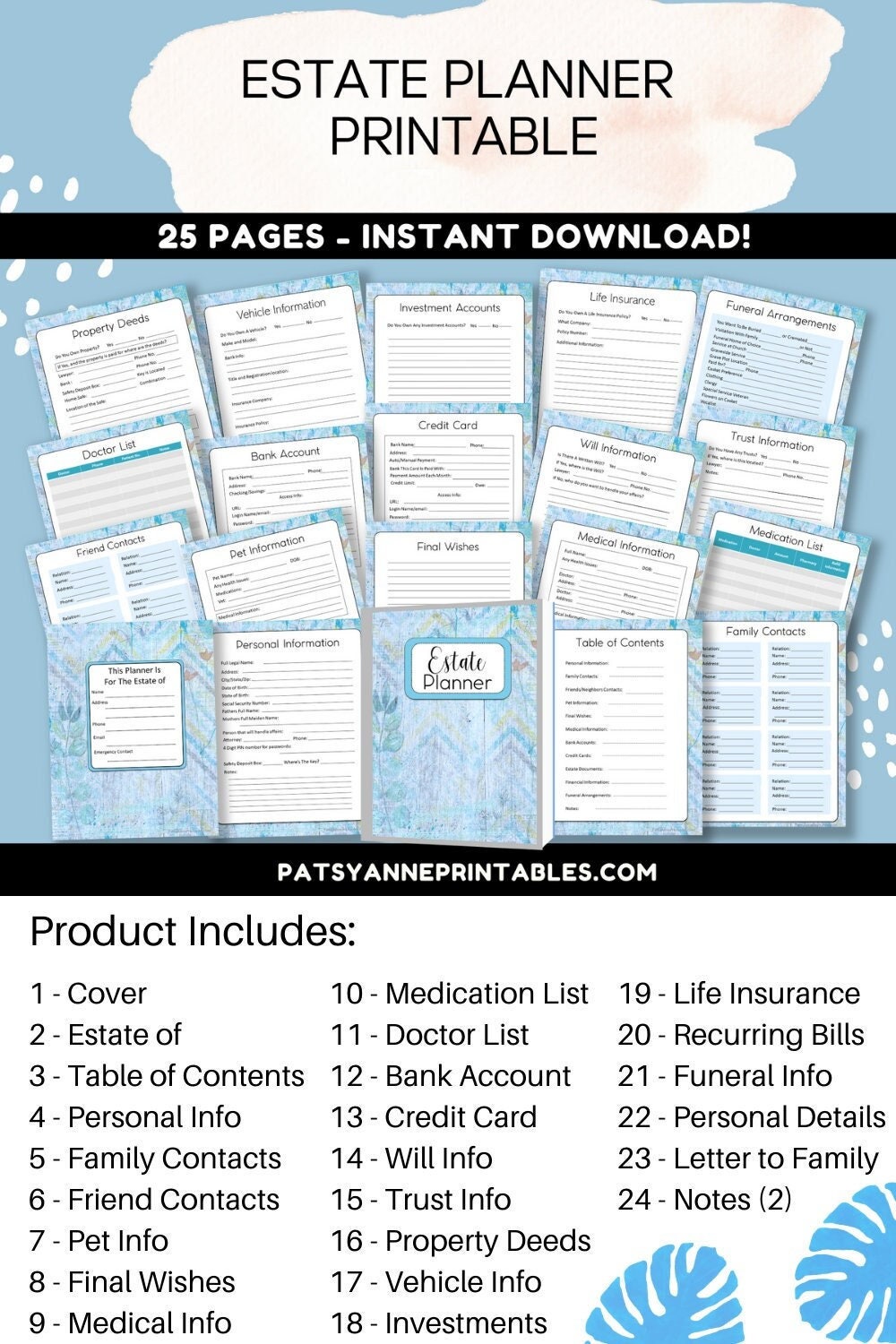 Estate Planner Printable Final Wishes Printable Instant Etsy