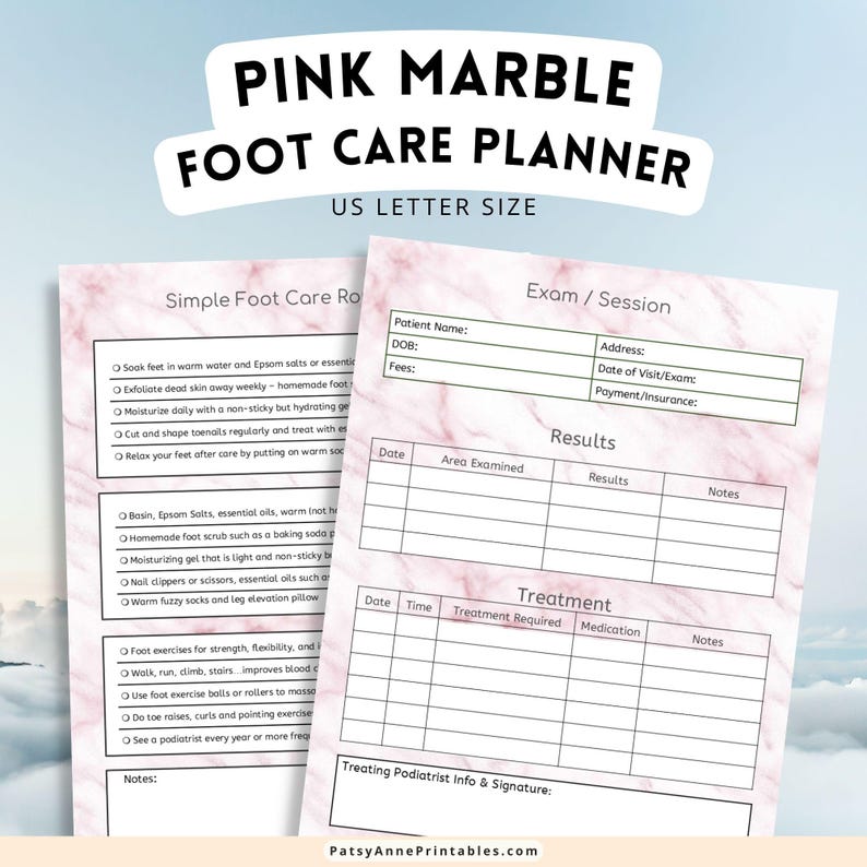 Foot Care Routine Forms Pink Marble Foot Care Printable | Healthy Feet Printable | Instant ...