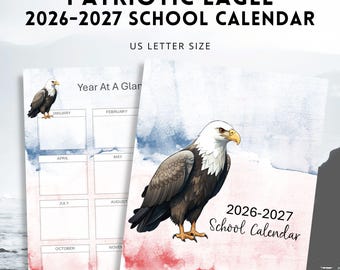 Patriotic Eagle 2026 - 2027 School Calendar, American Calendar Printable, Instant Download!