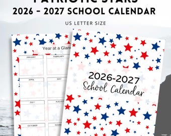 Patriotic Stars 2026 - 2027 School Calendar, American Calendar Printable, Instant Download!