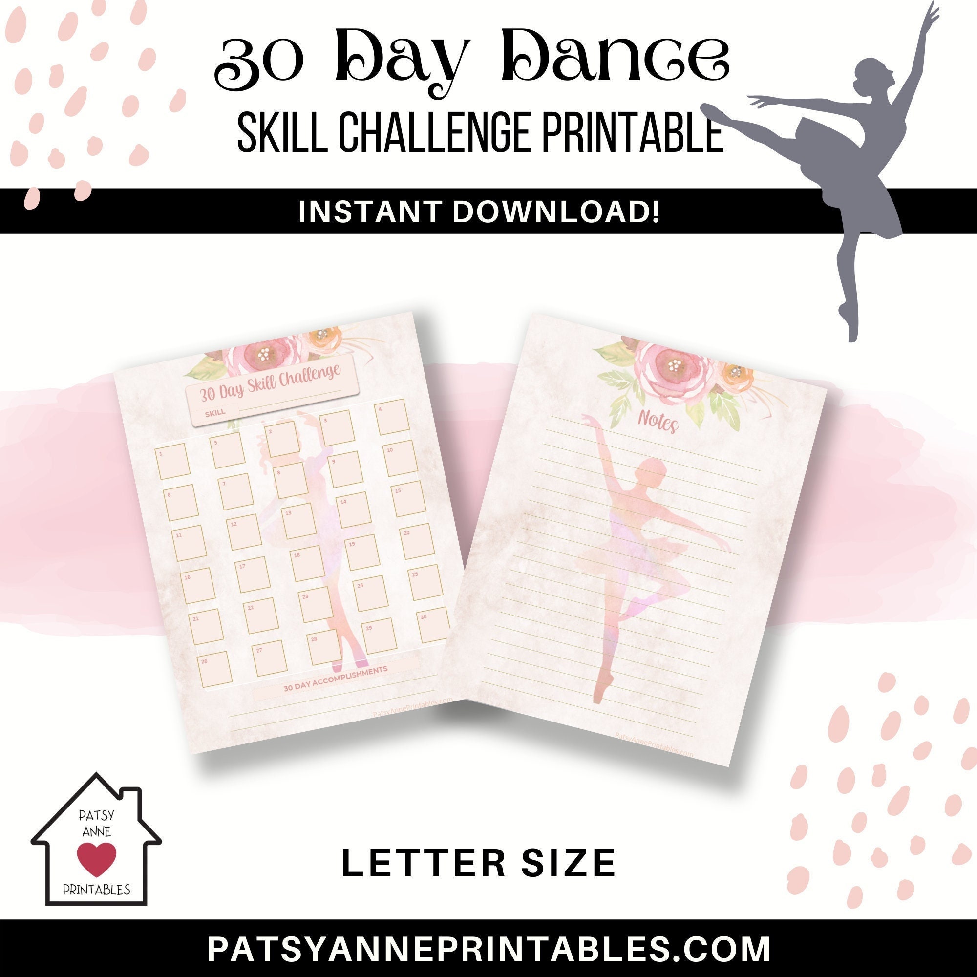 30 Day Dance Skill Challenge Printable Ballet Ballerina Dance Dancer Pretty Pink