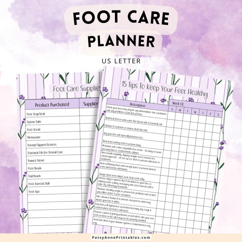 Foot Care Routine Forms Lavender Foot Care Printable | Healthy Feet Printable | Instant ...