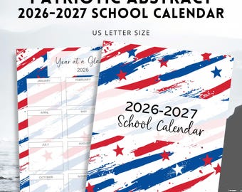 Patriotic Abstract 2026 - 2027 School Calendar, American Calendar Printable, Instant Download!