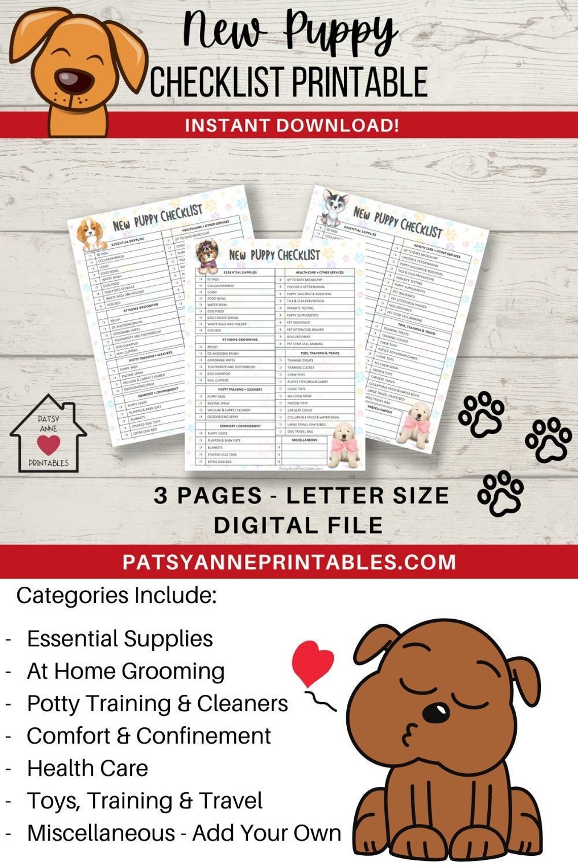 New Puppy Checklist Printable New Puppy Printable Instant Download - Etsy
