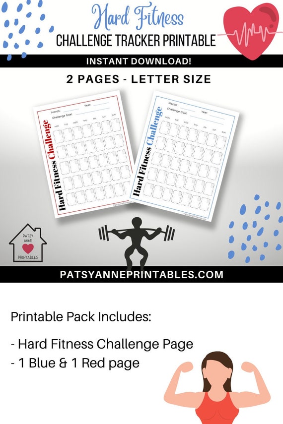 Hard Fitness Challenge Tracker Printable Fitness Challenge Etsy