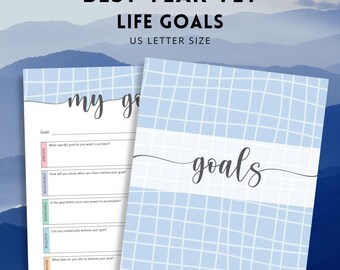 Best Year Yet Life Goals Planner, Blue Grid Theme Goals Printable, Instant Download!