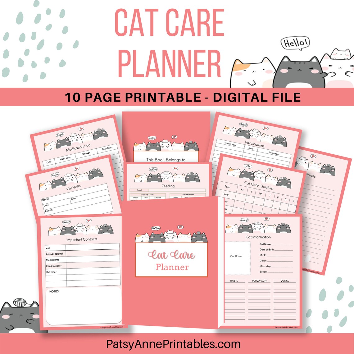 Cat Care Planner | Cat Care Printable | Instant Download! - Etsy