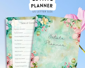 Watercolor Floral Estate Planner Printable Final Wishes, Last Will, Funeral Arrangements, Family, Trust