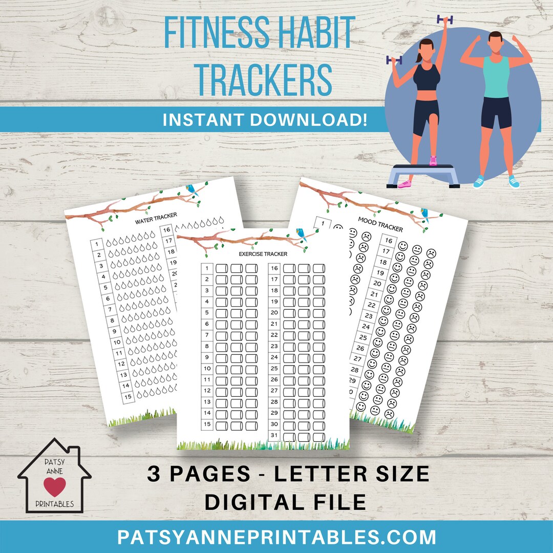 Fitness Habit Trackers Water Tracker Printable Mood Tracker Printable ...