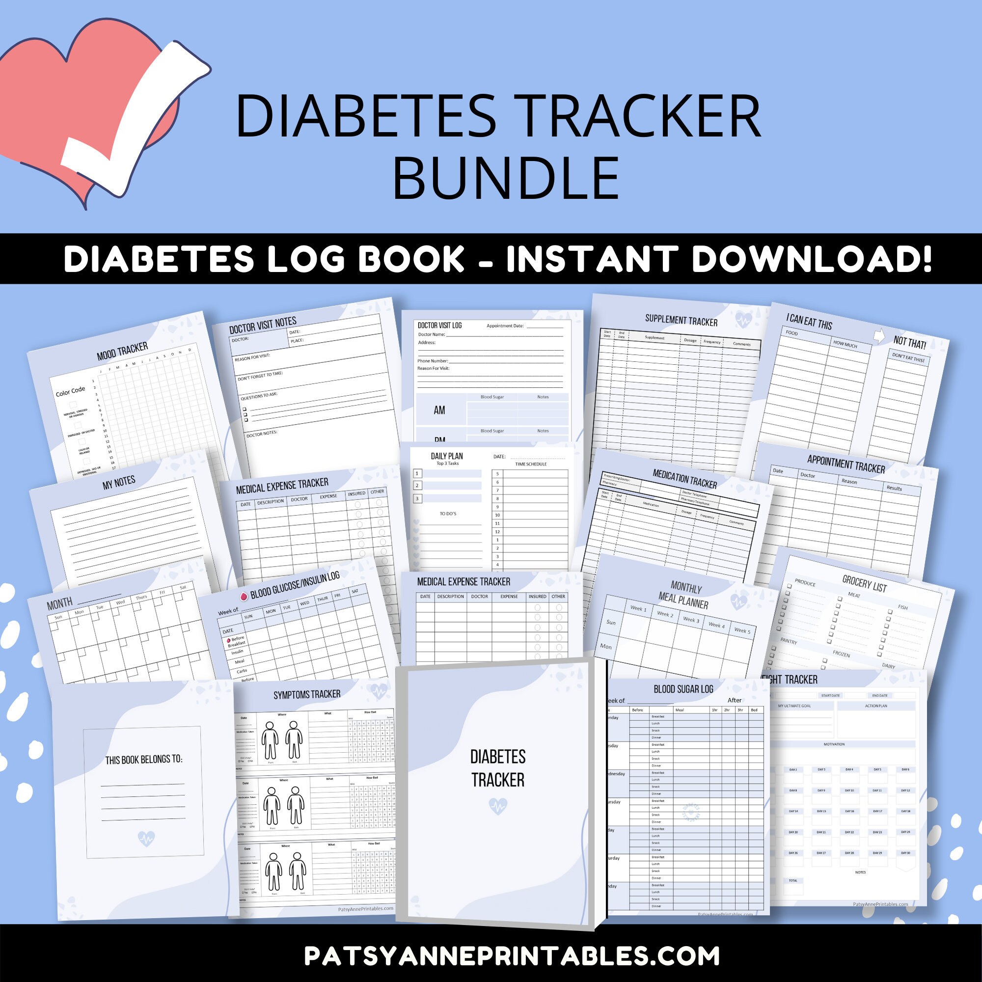 Diabetes Tracker Bundle Diabetic Planner Printable Etsy Canada