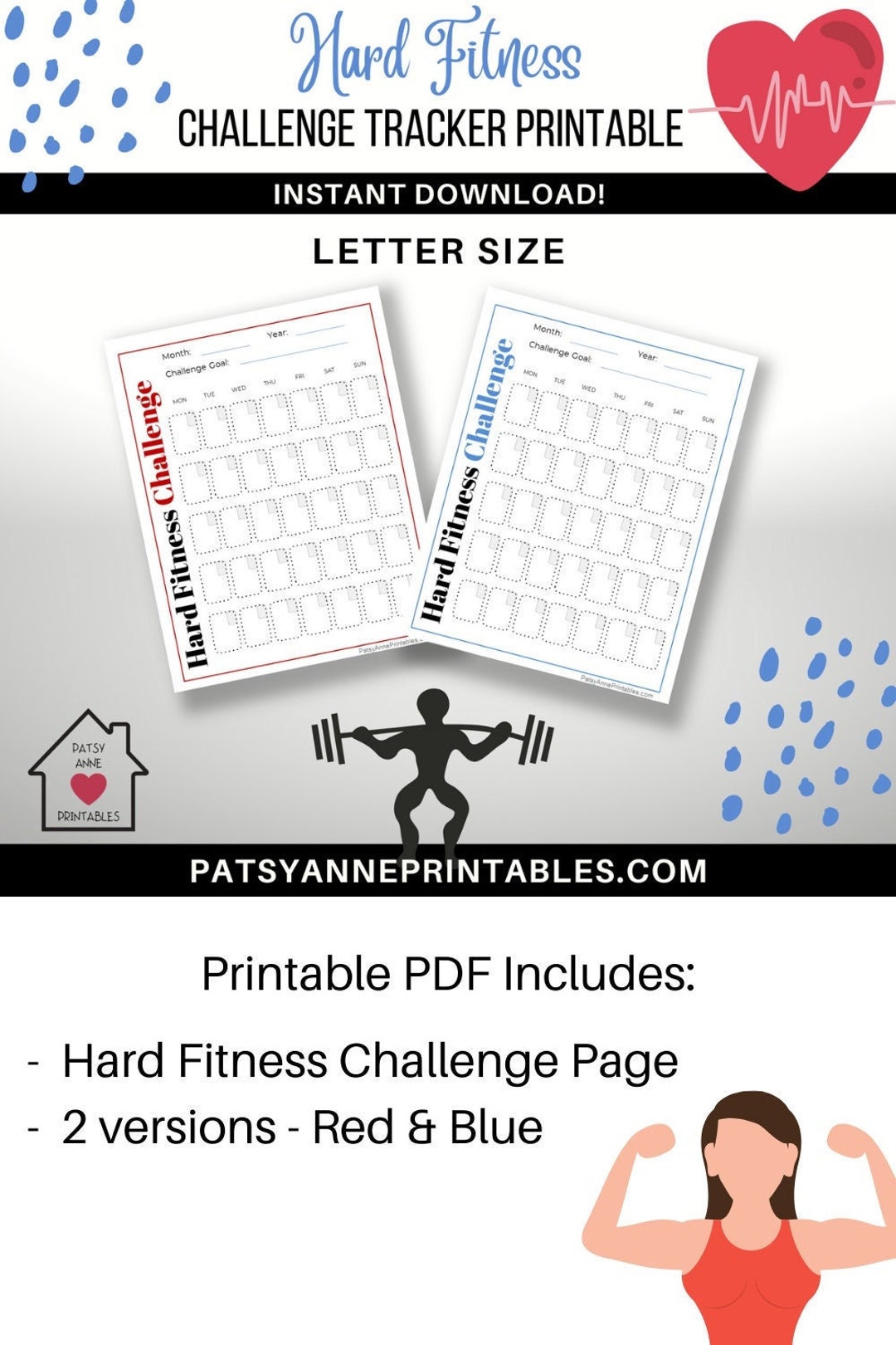 Hard Fitness Challenge Tracker Printable Fitness Challenge Printable
