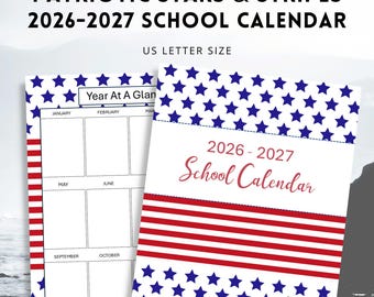 Patriotic Stars and Stripes 2026 - 2027 School Calendar, American Calendar Printable, Instant Download!