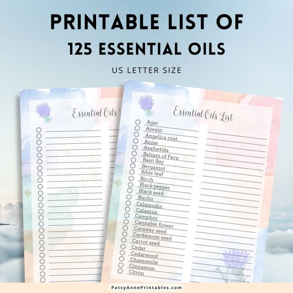 Printable List of 125 Essential Oils Aromatherapy Spa - Etsy
