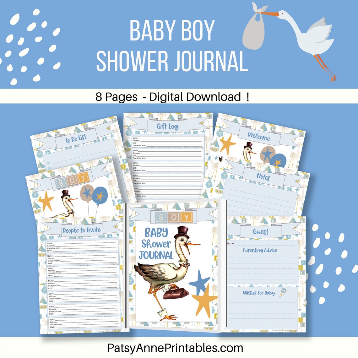Baby Boy Shower Journal Printable Baby Boy Shower Planner - Etsy