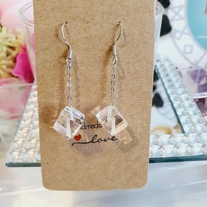 Clear Quartz Cube Sterling Silver Earrings