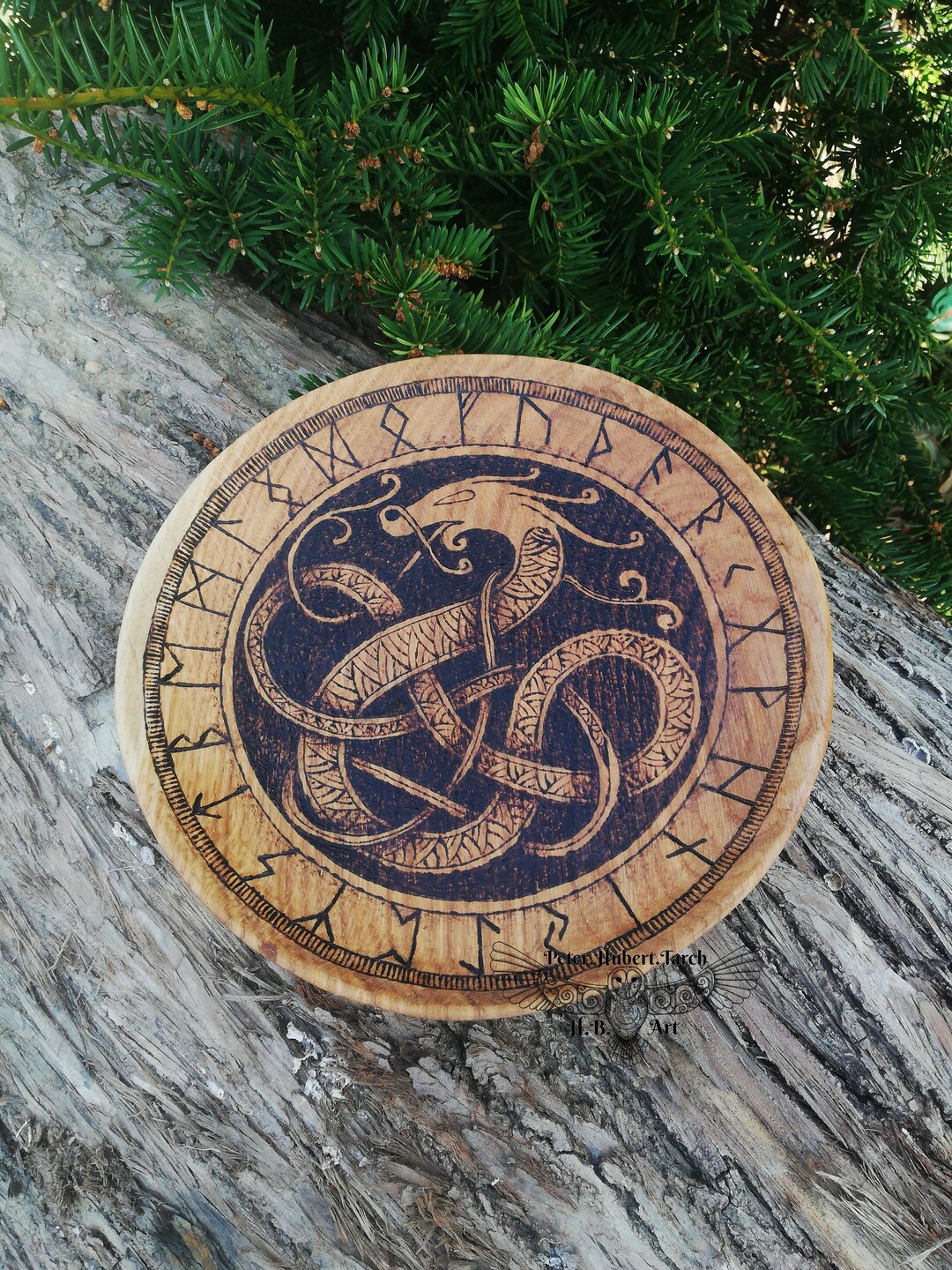 VIKING DRAGON Wooden Plate Viking Plate Futhark Norse Etsy