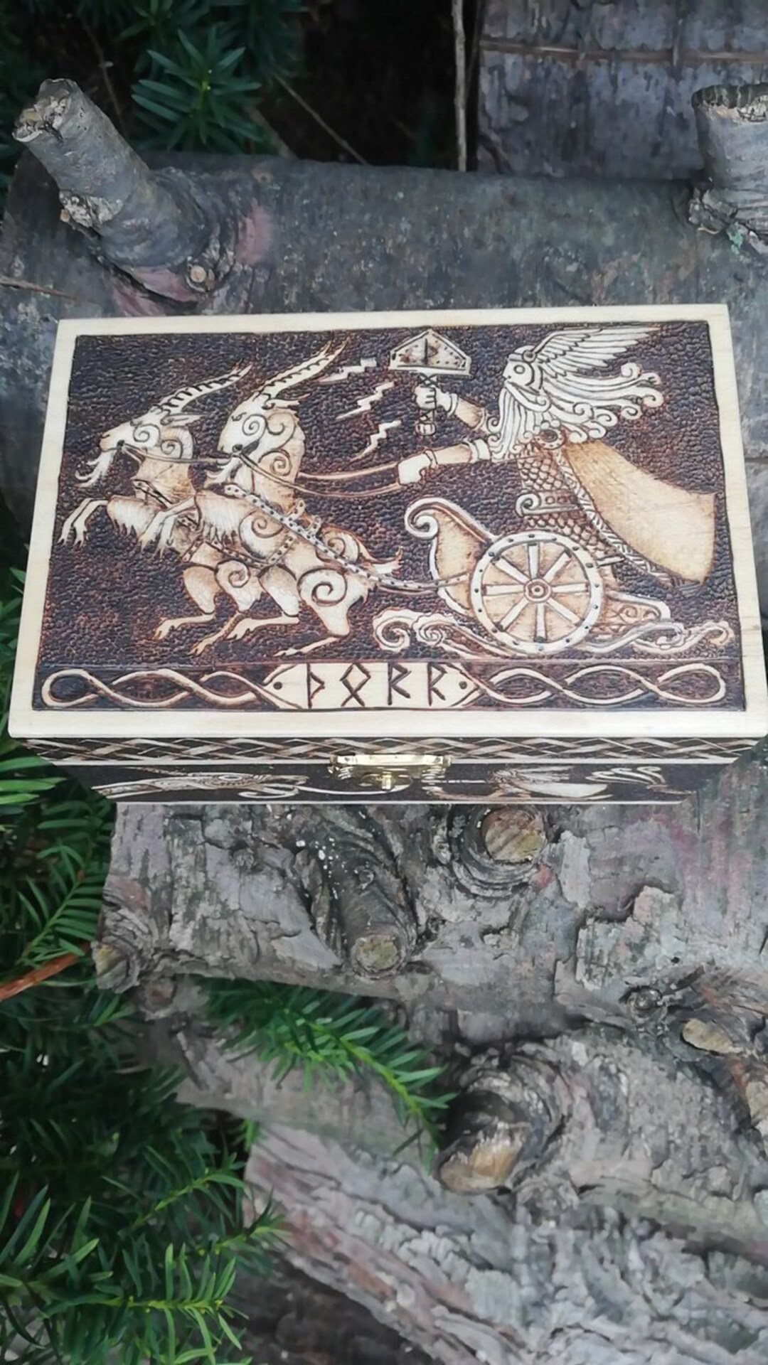 THOR Wooden Jewelry Box Wooden Chest With Norse God Thor Pyrography Art ...