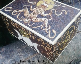 GODDESS - wooden jewelry box - Goddess with snake and triple moon - Triskelion - pyrography art-woodburning art - wooden gift