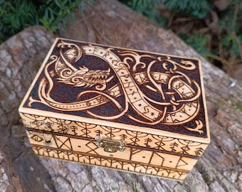 VIKING wooden jewelry box - runes wooden box - pyrography art-woodburning