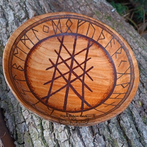 WEB OF WYRD wooden bowl - Web of Wyrd with Futhark - viking decor - pyrography art - woodburning