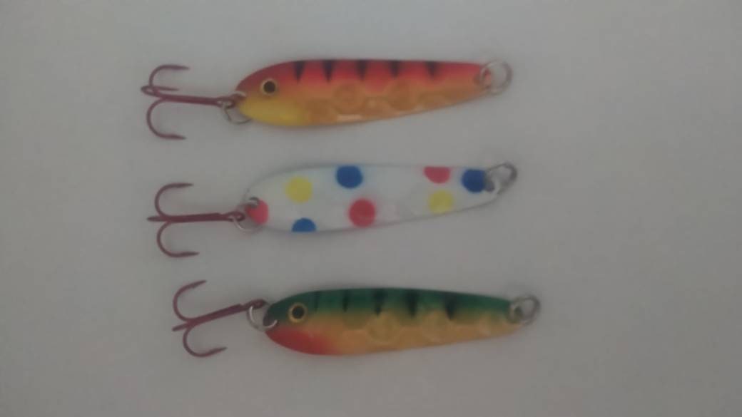 Ice fishing Jigs. Spoons 3 pack Perch Wonderbread Burnt Etsy